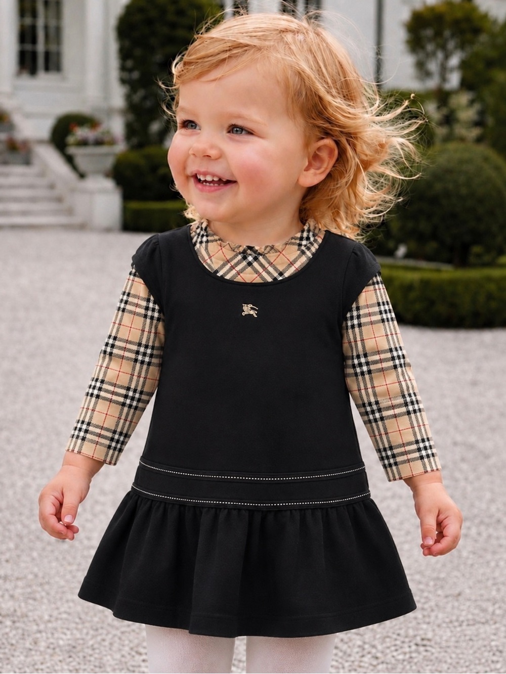 BURBERRY LONDON Iconic Long Sleeve Nova Check A Line Baby Dress